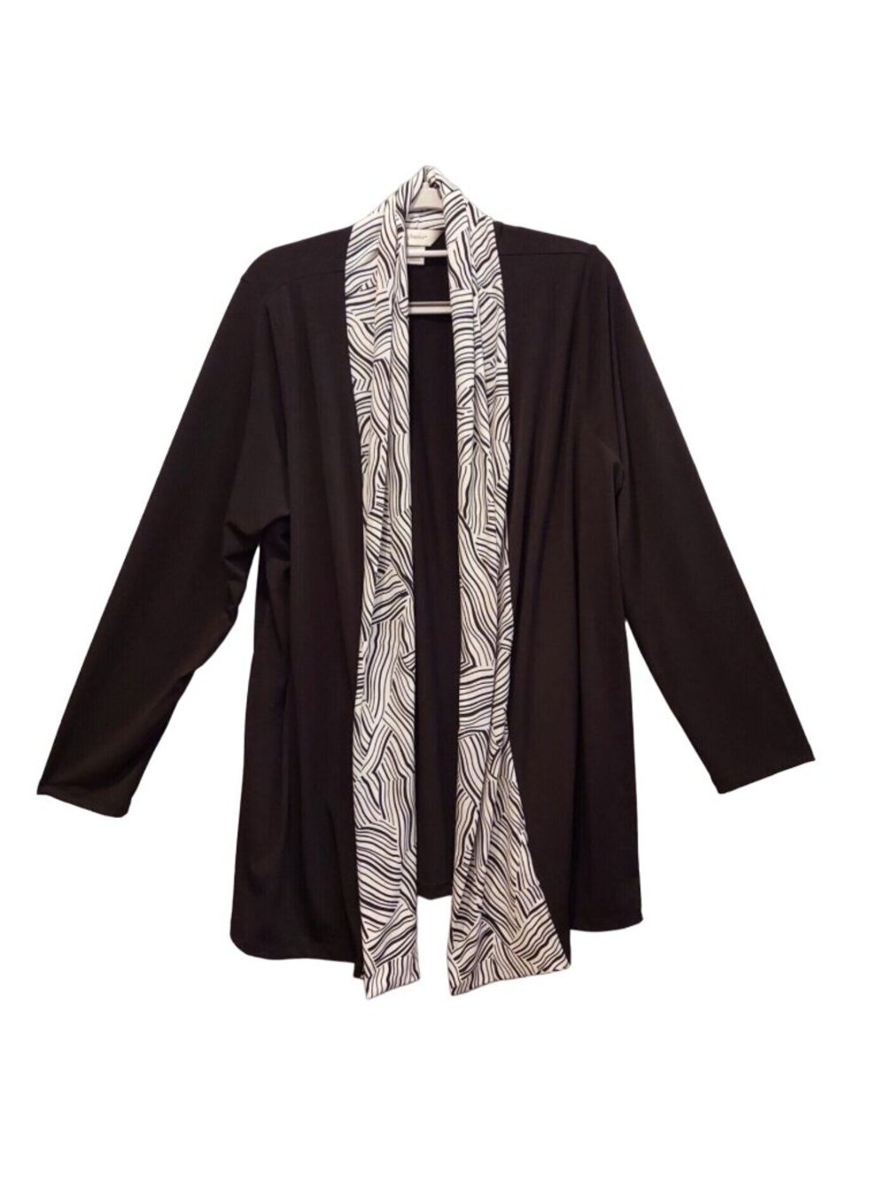 CJ Banks Womens Open Front Cardigan Size 1x Black White knit flowy slinky career